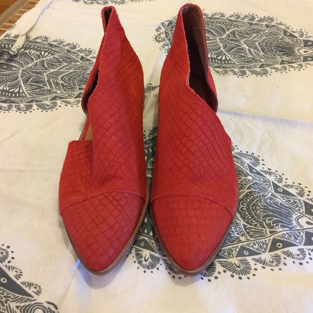 Free People red faux snakeskin booties
